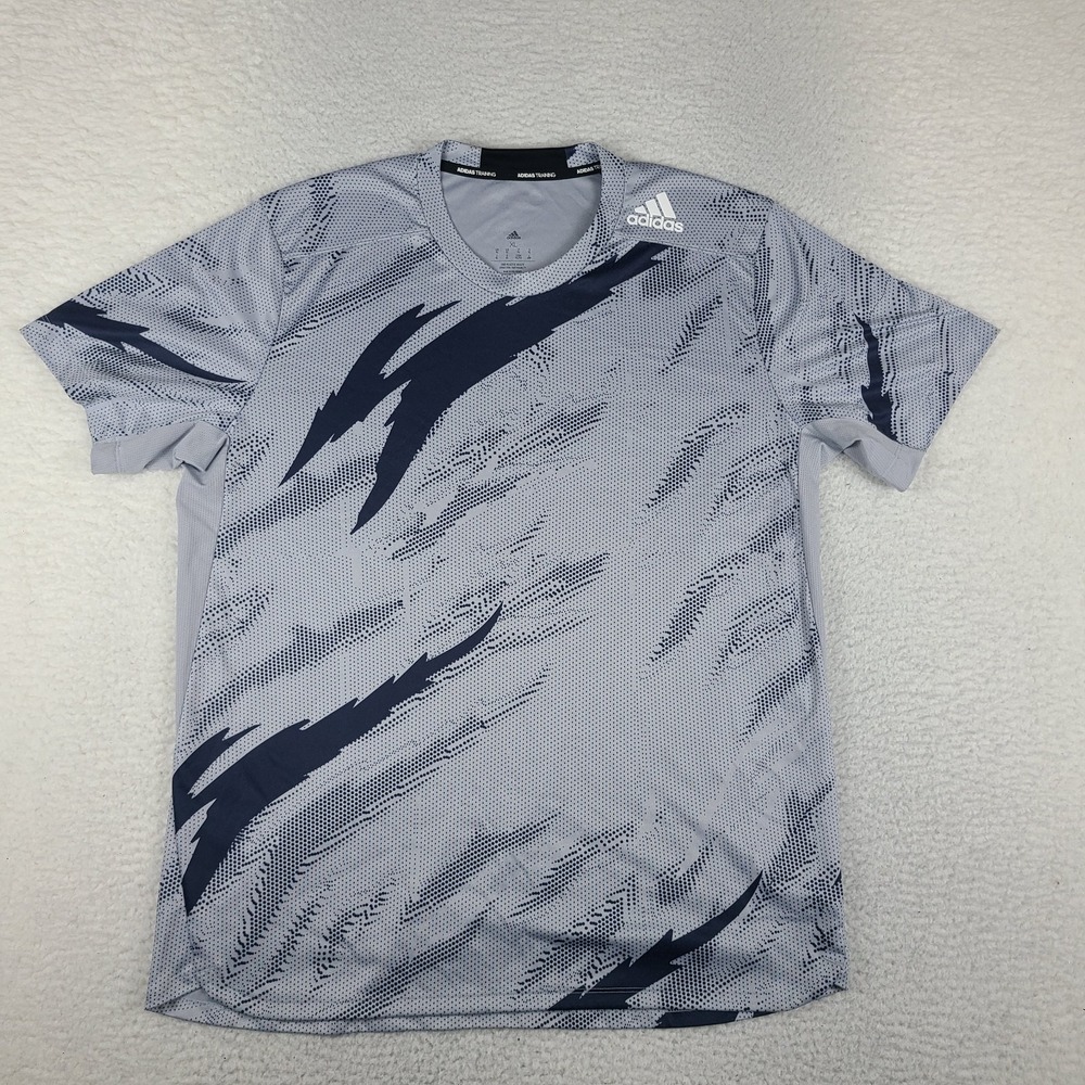 Adidas Training Shirt Mens XL Blue Geometric Crewneck Activewear T-Shirt